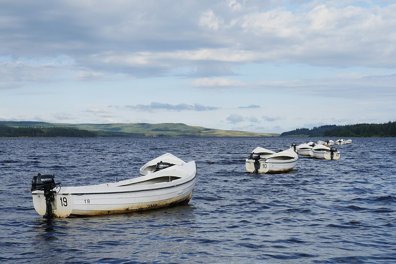 Moored boats off Kielder Waterside